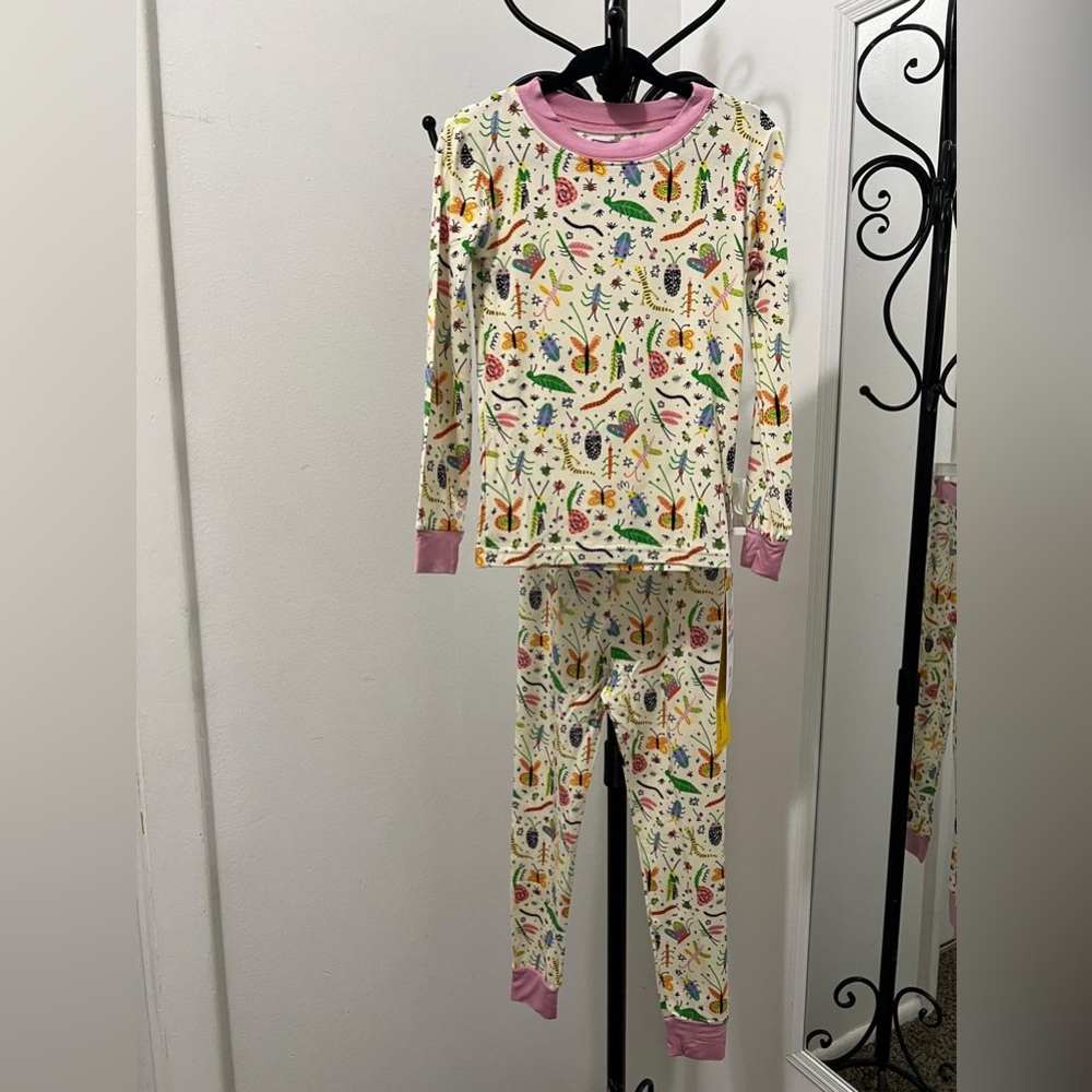 Whimsical Cream Kids Pajama Set with Pink Trim